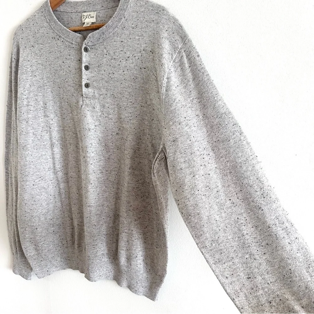 J. Crew Cotton-silk Donegal tweed light gray henley lightweight Sweater XL